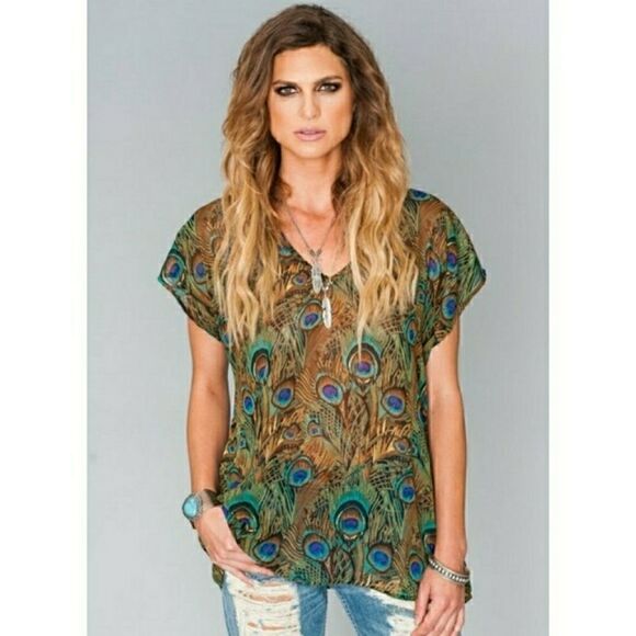 Show Me Your MuMu Top Peacock Sheer Small Green - Picture 1 of 6